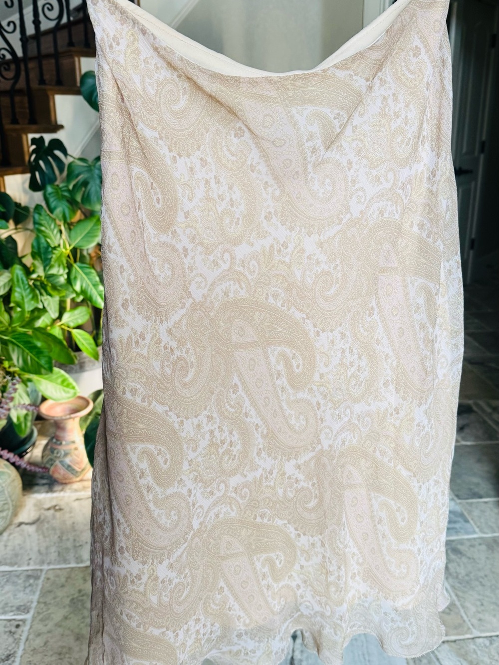 Ralph Lauren Cream and Beige Paisley Midi Skirt